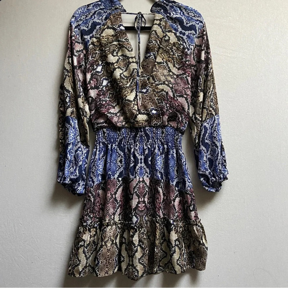 Parker Silk Tiered Blue Gladis Snakeskin Print Mini Dress Size XS - Picture 3 of 16